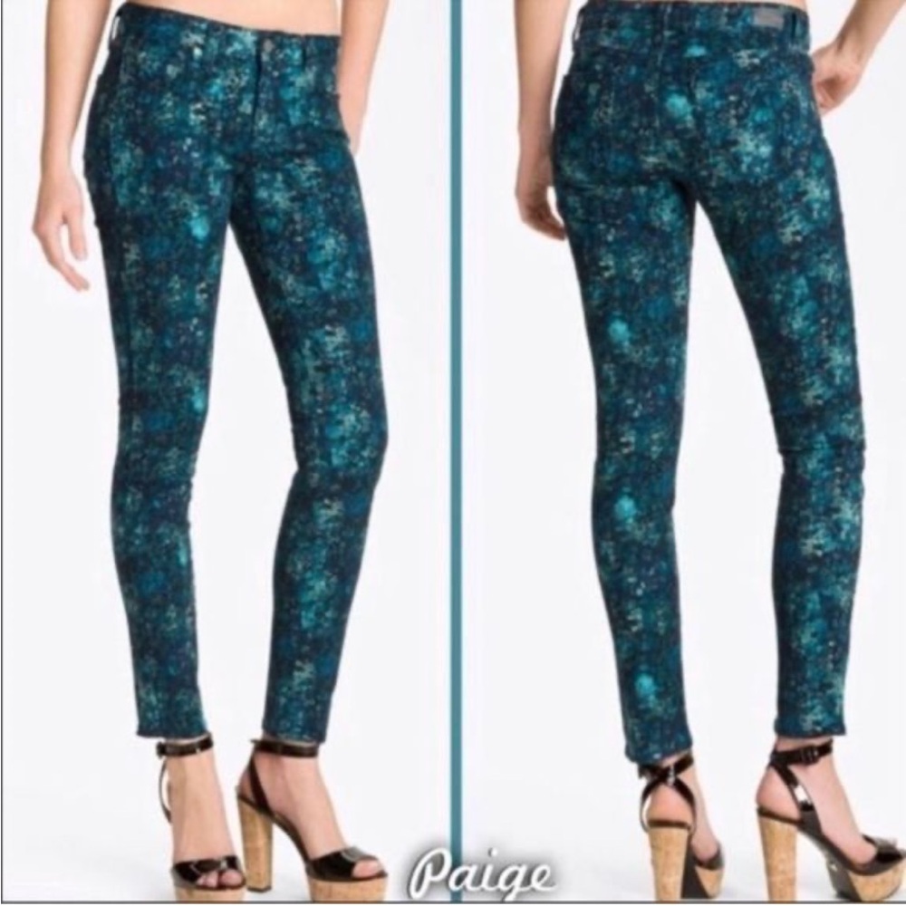 PAIGE Teal & Black Printed Ankle Pants